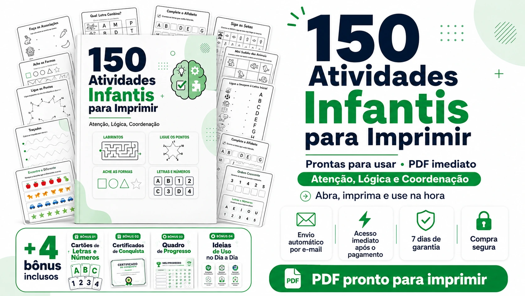Pack 150 Atividades Infantis - Atenção, Lógica, Coordenação
