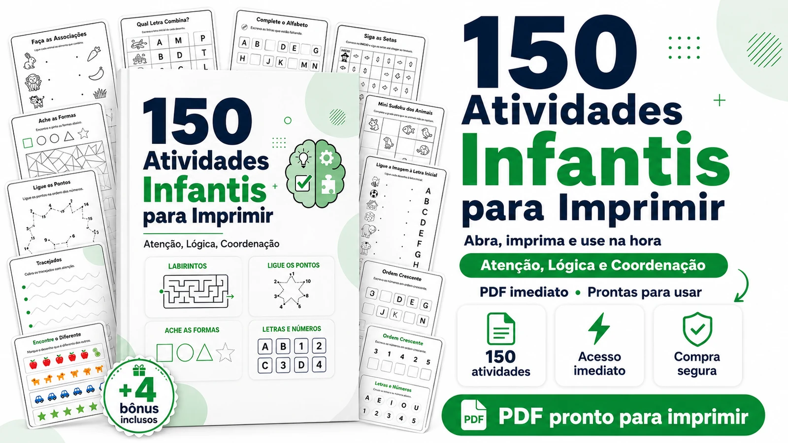 Pack 150 Atividades Infantis - Atenção, Lógica, Coordenação