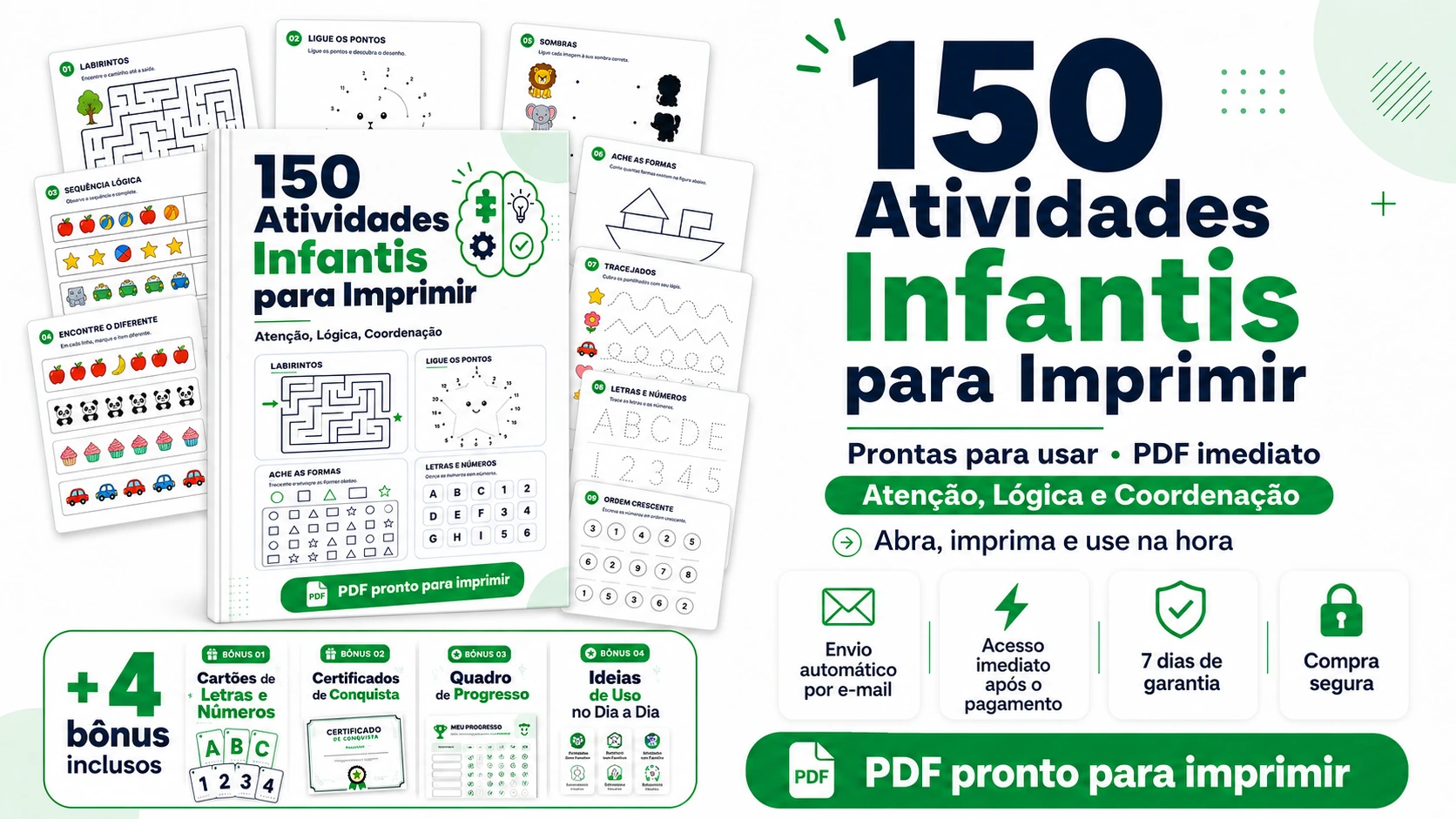 Pack 150 Atividades Infantis - Atenção, Lógica, Coordenação