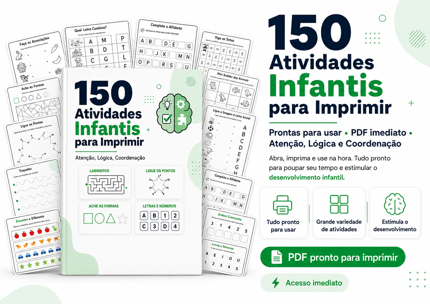 Pack 150 Atividades Infantis - Atenção, Lógica, Coordenação