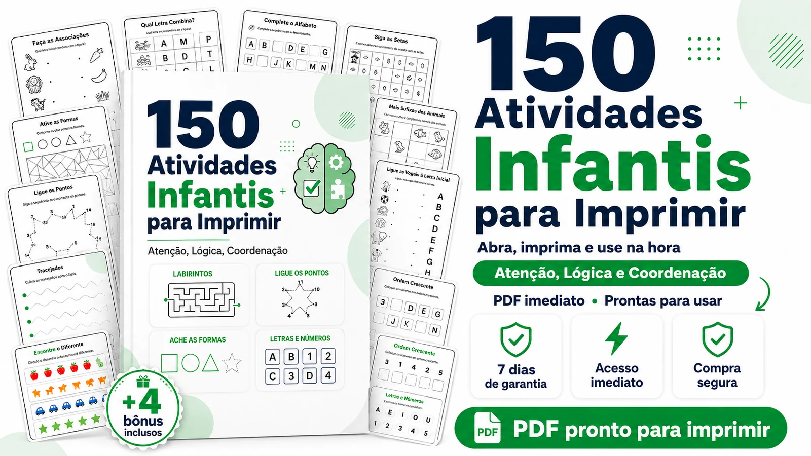 Pack 150 Atividades Infantis - Atenção, Lógica, Coordenação