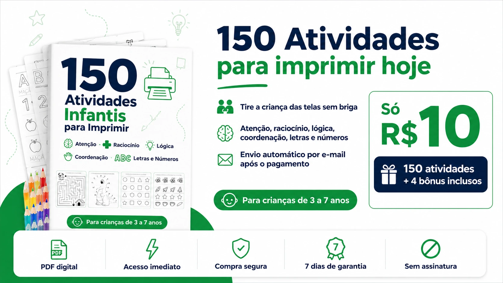 Pack 150 Atividades Infantis - Atenção, Lógica, Coordenação