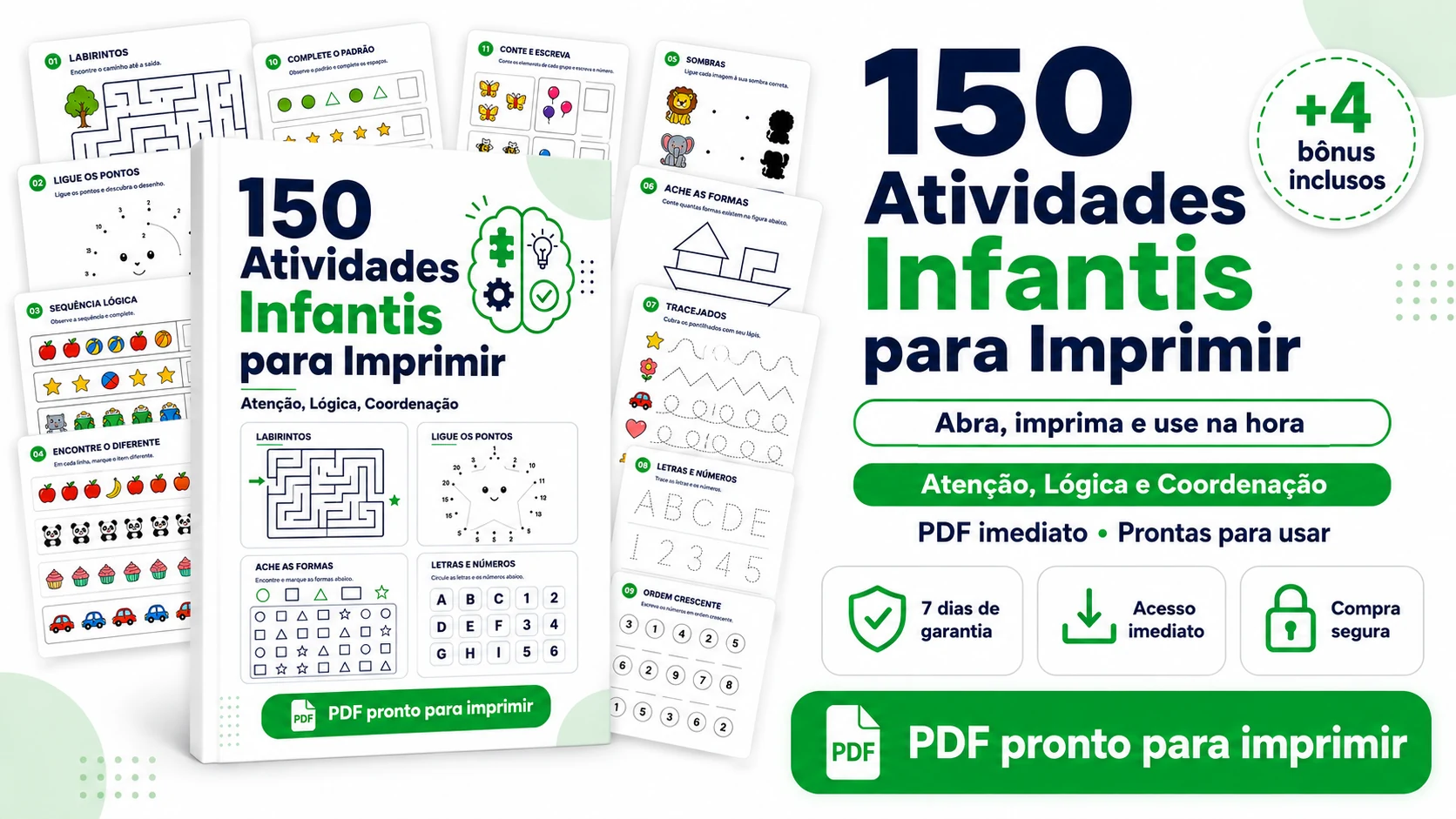 150 Atividades Infantis - Atenção, Lógica, Coordenação + 4 Bônus