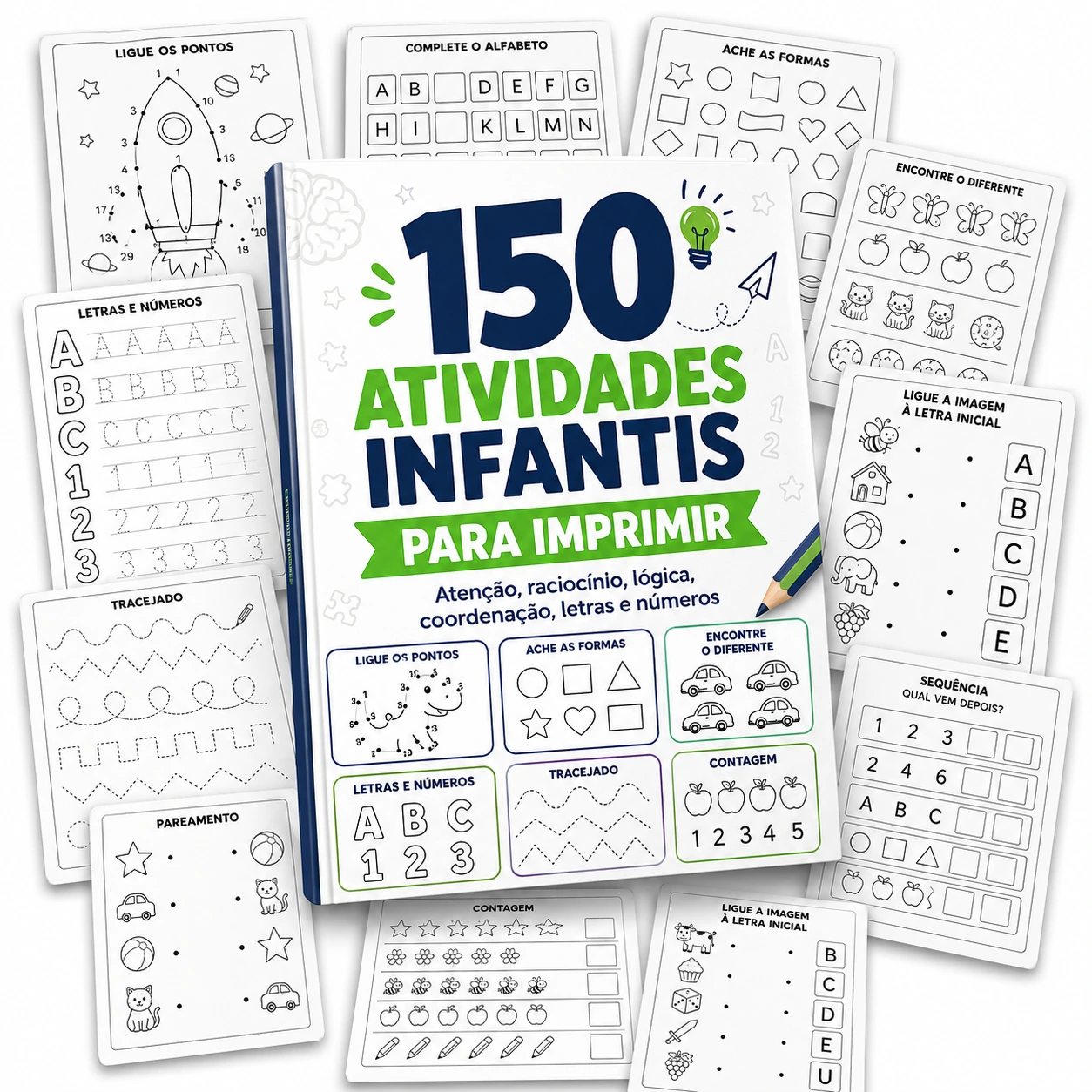 Pack 150 Atividades Infantis - Atenção, Lógica, Coordenação