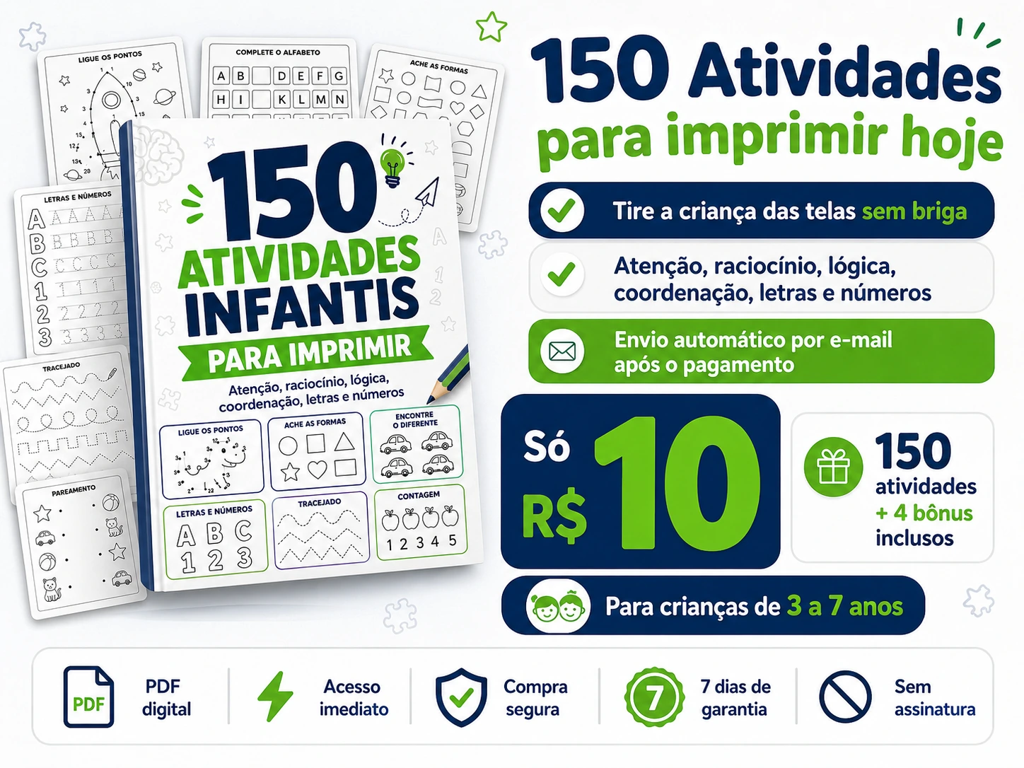 Pack 150 Atividades Infantis - Atenção, Lógica, Coordenação
