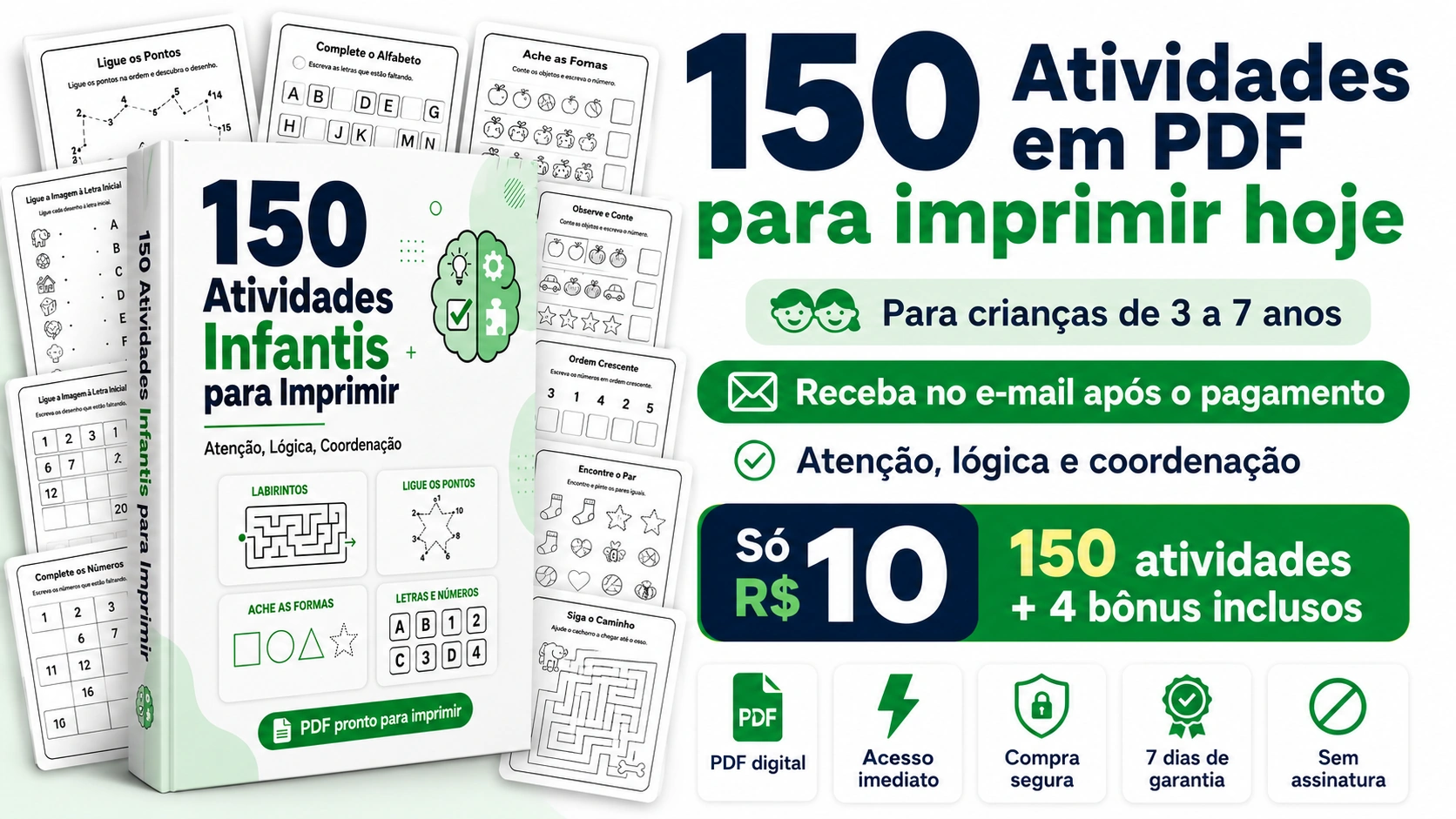 Pack 150 Atividades Infantis - Atenção, Lógica, Coordenação