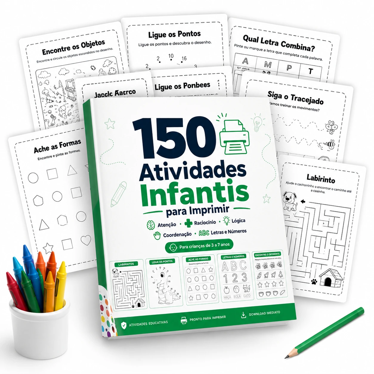 Pack 150 Atividades Infantis - Atenção, Lógica, Coordenação